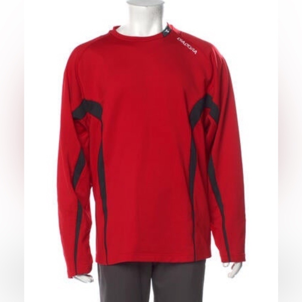 Diadora Mens Long Sleeve Athletic Shirt‎ Red Black Sportswear Activewear Top L